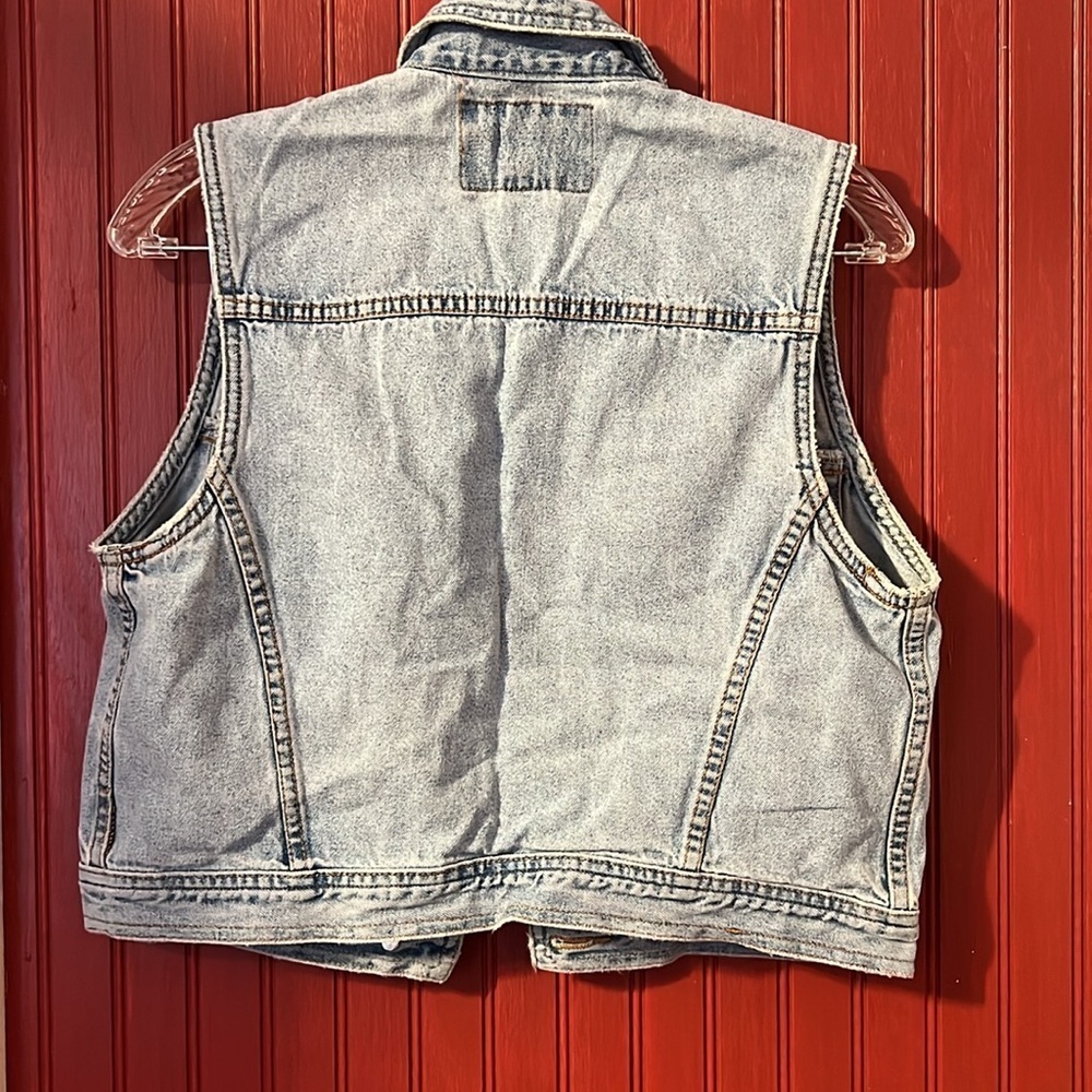 VTG Levi's Women Girl Rare Denim Blue Tab Jean Button Down Trucker Jacket Vest M - Picture 2 of 7